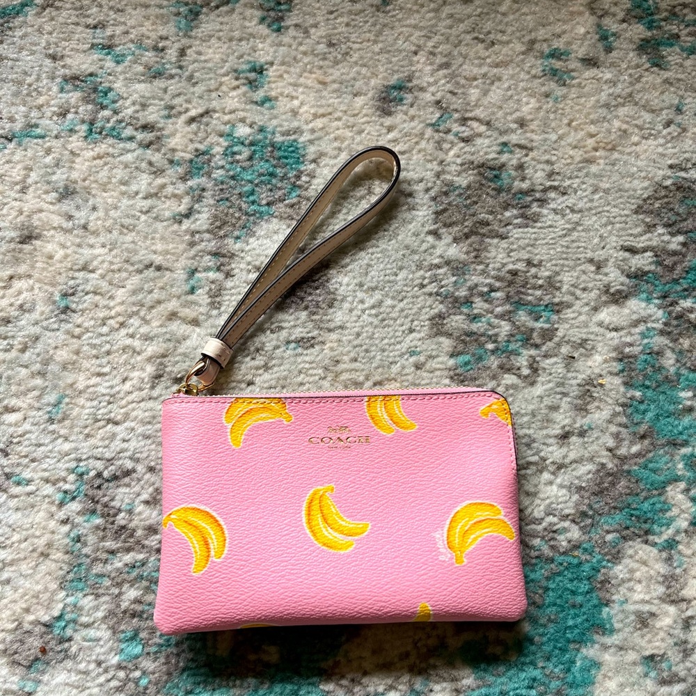 Adorable Coach Pink Banana Zippered Wristlet